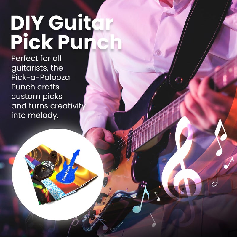 Pick-a-Palooza DIY Guitar Pick Punch Gift Pack - Premium Pick-Maker with Leather Key Chain Holder, 4 Strips and a File - White - Image 2